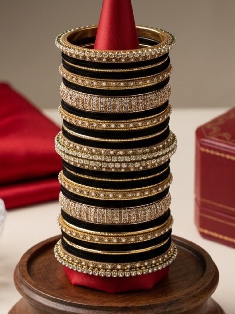 Black and Gold Crystal Bangle Set